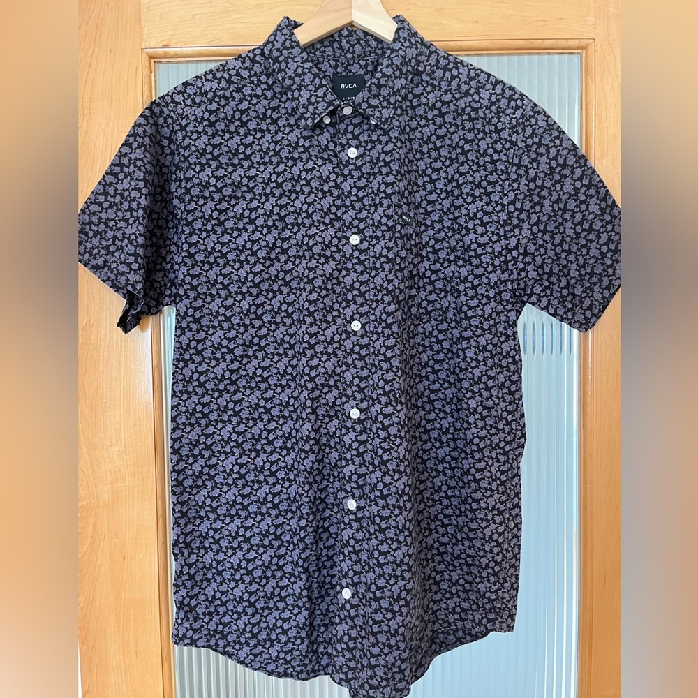 RVCA Floral Slim-Fit Button Down - Men’s Large (Black)